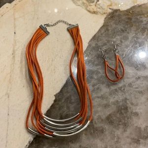 Orange suede and silver set